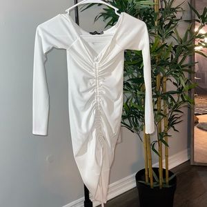 PrettyLittleThing White Ribbed Ruched Dress